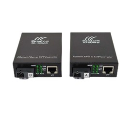 BAUDCOM Single Fiber Gigabit Single Mode Fiber Media Converter, 10/100/1000M, 1000Base-FX to 10/100/1000Base-T, Built-in Fiber Module, SMF, 1310/1550nm, SC, 20km, 1 Pair