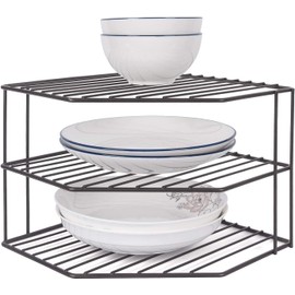 JBESUHI Corner Shelf Organizer - Countertop & Cabinet Organizer - Plate Rack for Kitchen & Pantry (Black)