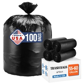 Delxo 55-60 Gallon Trash Bags, 100 Count – 0.9 Mil Medium Duty Garbage Bags, Durable & Puncture-Resistant Plastic Bolsas para basura, Perforated Design– Made in USA for Kitchen, Yard, Office (Black)