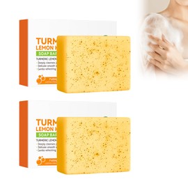 Kurkuma Zitrone Kojic Säure Seife – 2 Stücke Natürliche Seifenstücke Für Gesicht & Körper, Feuchtigkeitsspendend & Aufhellend, Ideal Für Trockene Haut, Mit Vitamin C Für Strahlende Haut Body Soap