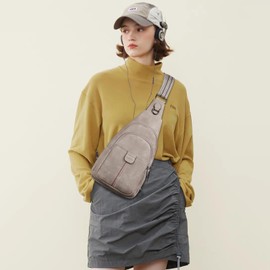 cakang 7L Crossbody Sling Bags for Women Casual Sling Daypack Backpacks Anti Theft Fanny Packs Travel Crossbody Purse with Guitar Strap Grey