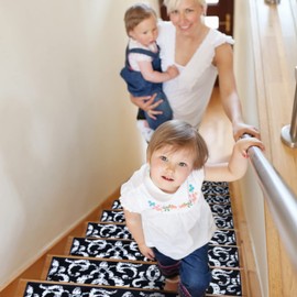 SUSSEXHOME Carpet Stair Treads for Wooden Steps - Indoor Staircase Step Treads with Thick Carpet & Pattern Design - Self Adhesive Safety Treads to Prevent Slipping - Pet & Kid-Friendly - 13-Pack