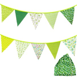 22 Feet Fabric Bunting Banner 24 Pieces Vintage Bunting Pennant Flags Reusable Cotton Triangle Banner Flag Garland for Wedding Birthday Party Baby Shower Home Garden Decoration, Green