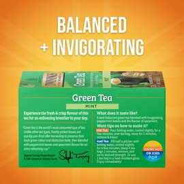 Twinings Green Tea with Mint Individually Wrapped Bags, 20 Count (Pack of 6), Invigorating Aroma, Caffeinated, Enjoy Hot or Iced, 120 Teabags
