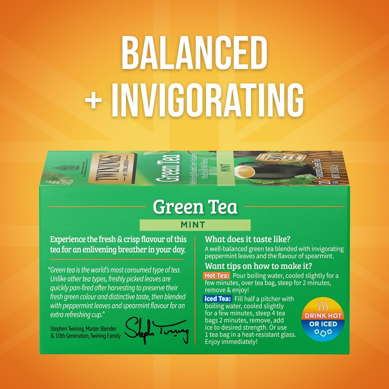 Twinings Green Tea with Mint Individually Wrapped Bags, 20 Count