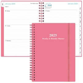 2025 Planner - A5 Weekly & Monthly Planner Spiral Bound, January 2025 - December 2025, 6.4" x 8.5" Planner with Flexible Cover, Tabs, Inner Pocket, Pink