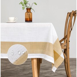 GOLD SAIL White Table Cloth Square Table–Waterproof and Wrinkle Resistant Washable Linen Tablecloth, Decorative Cloth Table Cover for Dining Table, Buffet Parties(60x60Inch-White/Yellow)