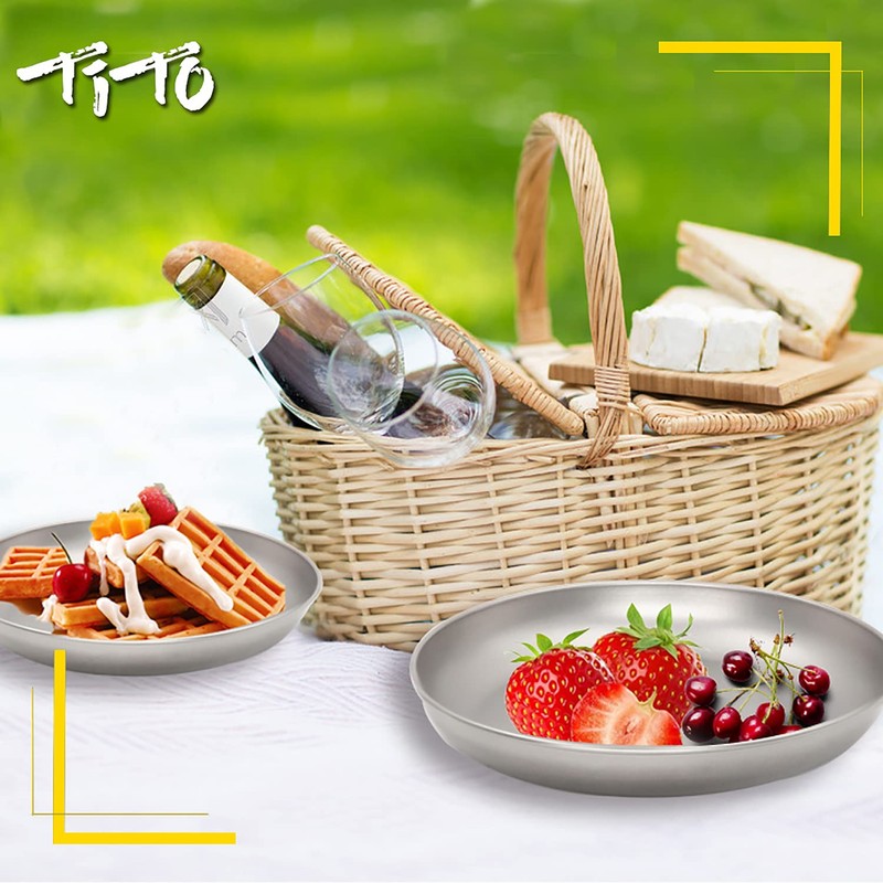 TiTo Titanium Plates Dish Outdoor Camping Tableware Ultralight Round Fruit