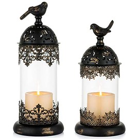 Nuptio - Portavelas clásico para pilares, de hierro forjado marroquí, huracán, centro de mesa ornamentado para decoración de mantos, portavelas para mesa, sala de estar, balcón, jardín, 2 unidades