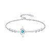 Wildari Cross Aquamarine Birthstone Charm Link Bracelet 925 Sterling Silver