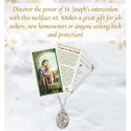St Joseph Medal - with St Joseph Prayer Card, The Lord's Prayer | Saint Joseph Necklace Jewelry | Catholic Patron Saint Of Families, Fathers, Expectant Mothers, Carpenters Set, Total 4 Items