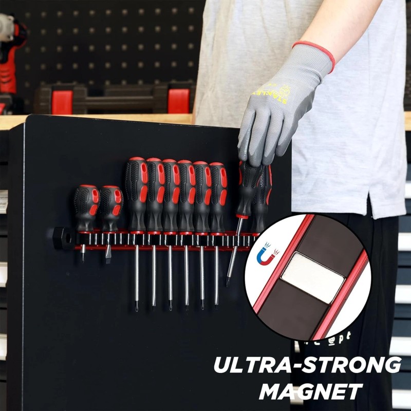 FOCUS AUTO TOOLS Magnetic Screwdriver Wrench Organizer Aluminum Rail Magnetic