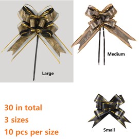 30 Pcs Pull Bows, Large Medium Small (7.9 Inch, 5.7 Inch, 3.3 Inch) Black Wrapping Pull Bow Ribbon for Gift Basket Wrapping, Hamper Making, Party Decorations Wedding Flower Birthday Gift Decorations