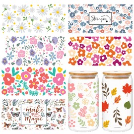 Flowers UVDTF Cup Wraps - 8 Sheets Spring/Summer Florals UV DTF Transfer Stickers for 16oz Glass Cups