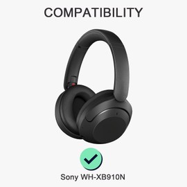 Replacement Pads Compatible with Sony WH-XB910N - Headphone Ear Cushions With High Density Memory Foam, Soft Leather Covers - Black