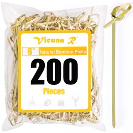 200PCS Cocktail Picks Bamboo Skewers For Appetizers, 6 inch Fancy Toothpicks For Appetizers, Long Cocktail Skewers With Knot, Handmade Bamboo Sticks Cocktail Toothpicks For Drinks Fruit Food Picks