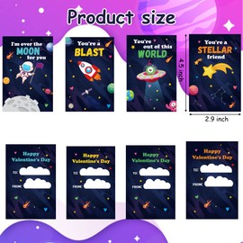 ANGOLIO 28Pcs Outer Space Theme Slap Bracelets with 28Pcs Valentine's Day Greeting Cards, Astronauts Planets Solar System Party Decoration Supplies Valentine Classroom Exchange Gift for Students