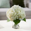 White Artificial Hydrangea Flowers with Glass Vase