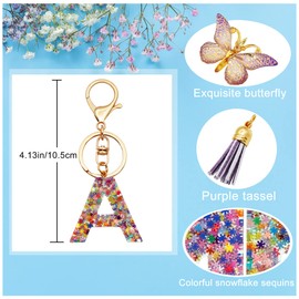 TTYY Initial Letter Keychain for Women Gift for Young Teenage Girl Gifts for Christmas to Mom Daughter Purple tassel (purple snow LetterA)