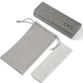 YUNYU Hard Shell Glasses Case, PU Leather Glasses Holder with Cleaning Cloth, Green, One Size