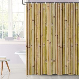 Uiiooazy Bamboo Shower Curtain, Bamboo Look, Plant Shower Curtain, Anti-Mould, Waterproof, Polyester Fabric, Washable, Opaque, Bathroom Curtain for Bathtub with Shower Curtain Rings, 180 W x 180 L cm