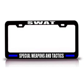 Custom Brother - SWAT Special Weapons and Tactics Police Cop Metal Black Car SUV Truck License Plate Frame n54