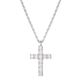 TRUMIUM Cross Necklace for Men Silver Necklace for Women Cubic Zirconia Pendant Necklaces Cuban Chain 50cm Length with 5cm Chain Extenders