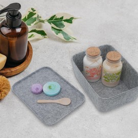 Welaxy Lidded office desk drawer organizer bins Deep draw organiser Felt storage box with lids for office supplies makeup jewelery Back to School decluttering (Gray)