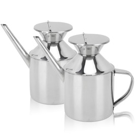 1 Olive Oil Dispenser Bottle, Stainless Steel Oil Dispenser, Stainless Steel Oil Can for Kitchen, Multipurpose Oil Container for Soy Sauce Vinegar Cooking Wine (With Handle)