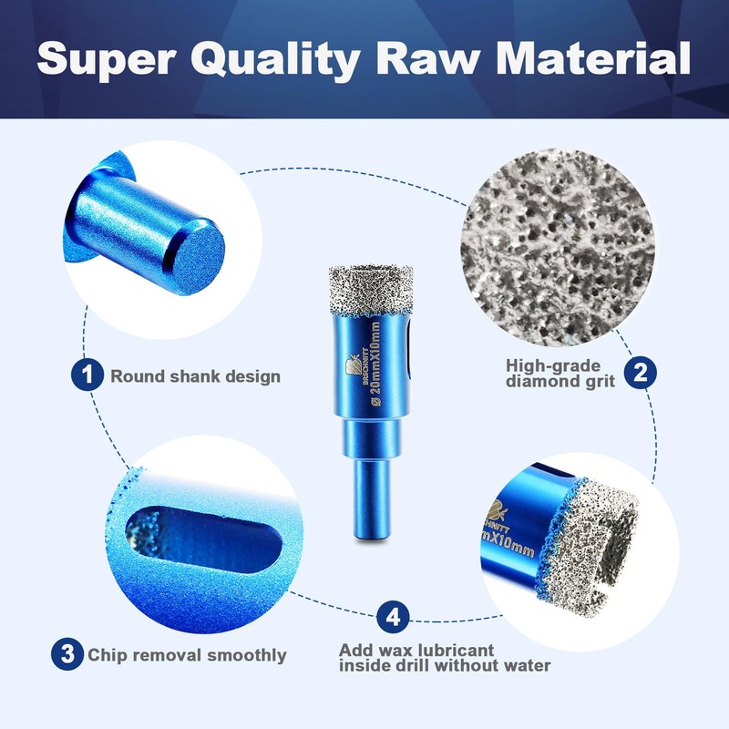 Dry Diamond Drill Bit Set,BRSCHNITT 2pcs 4/5 Inch Hole Saw