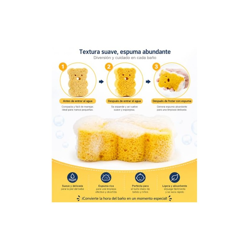 Esponjas de Baño para Bebé de Celulosa, Set de 4