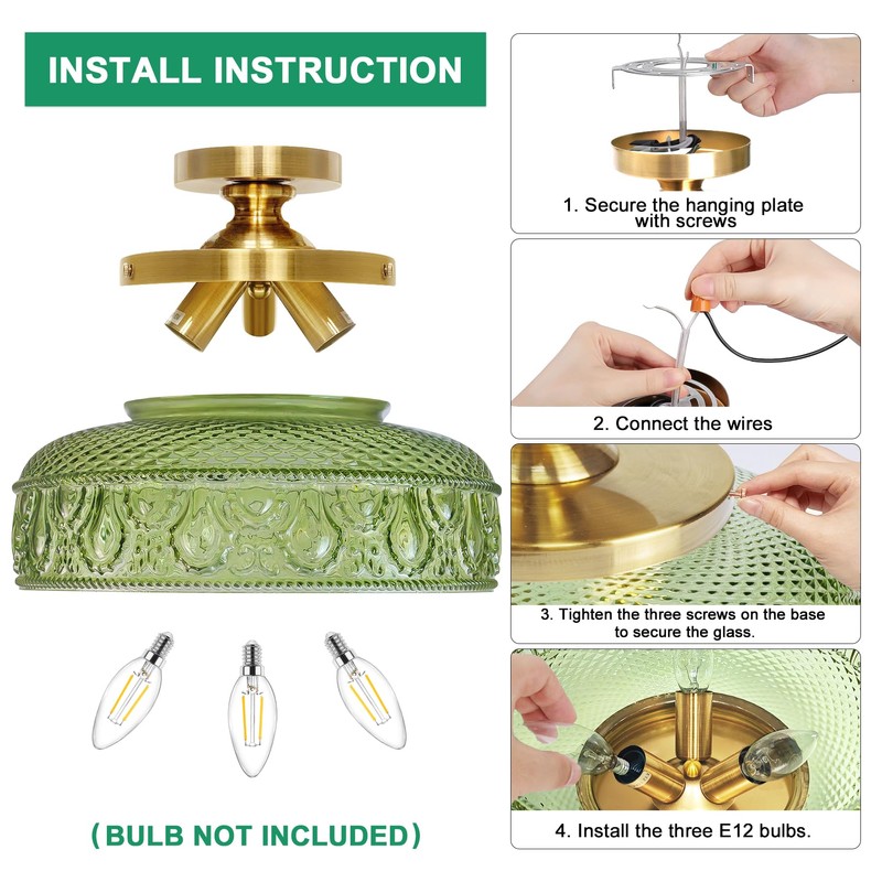 Lamomo Semi Flush Mount Ceiling Light, Upgraded Larger Green Hallway