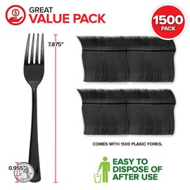 (1500-Count) Plastic Forks, Disposable Silverware for Dinner, Heavy Duty Utensils, Heavyweight Party Flatware, Bulk Cutlery in Black - Stock Your Home