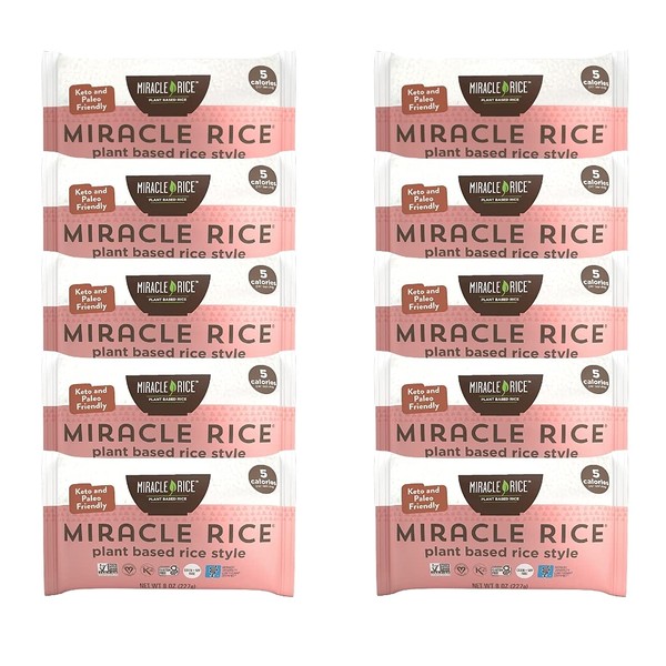 Miracle Noodle Miracle Rice - Konjac Rice, Keto Rice, Plant-Based, Gluten-Free, Soy Free, Low Carb Rice, Low-Calorie Rice, Grain Free, Perfect for Stir-Fry, Rice Pilaf, & Rice Pudding - 8 Oz, 10-Pack