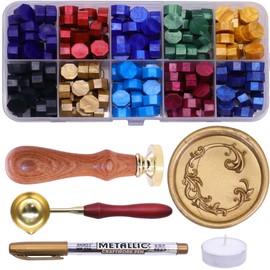 Letter Wax Seal Stamp Kit, SWANGSA 3D Floral Initial Alphabet C Sealing Stamp and 200pcs Sealing Wax Beads Kit for Wedding Invitations Cards Envelopes