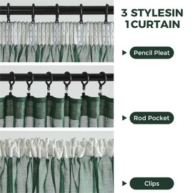 MRTREES Curtains Dark Green Transparent Curtains Ruffle Tape Stores Curtains Short 225 x 140 cm (H x B) Tab-Top Curtains Set of 2 Linen Look Curtains for Living Room Bedroom Kitchen Window