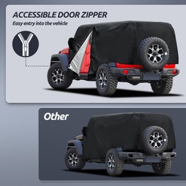 Cab Cover for Jeep Wrangler JK JL 4 Door 2007-2023 & Top Off, Jeep Wrangler Covers 4 Door Waterproof with Driver Door Zipper Windproof Straps All Weather Snow Rain UV Protection