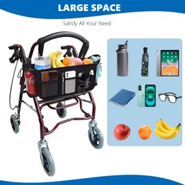 Upgrade SKLK-SEL Walker Basket Walker Bag with Cup Holder, Foldable Walker Storage Bag Rollator Accessories Bag with Big Capacity for Seniors Walker and Rollator Walker. Suitable for Most Walkers
