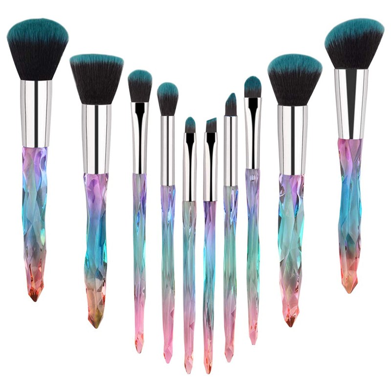 Makeup Brushes Set Crystal Handle - 10pcs Colorful Diamond Cosmetic
