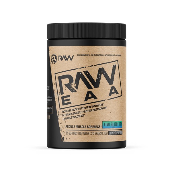 RAW EAA Essential Amino Acids Powder Supplement | Maximize Protein Synthesis, Build Lean Muscle Mass | Increase Strength, Endurance, Recovery | BCAA Energy Supplement | Kiwi Blueberry (25 Servings)