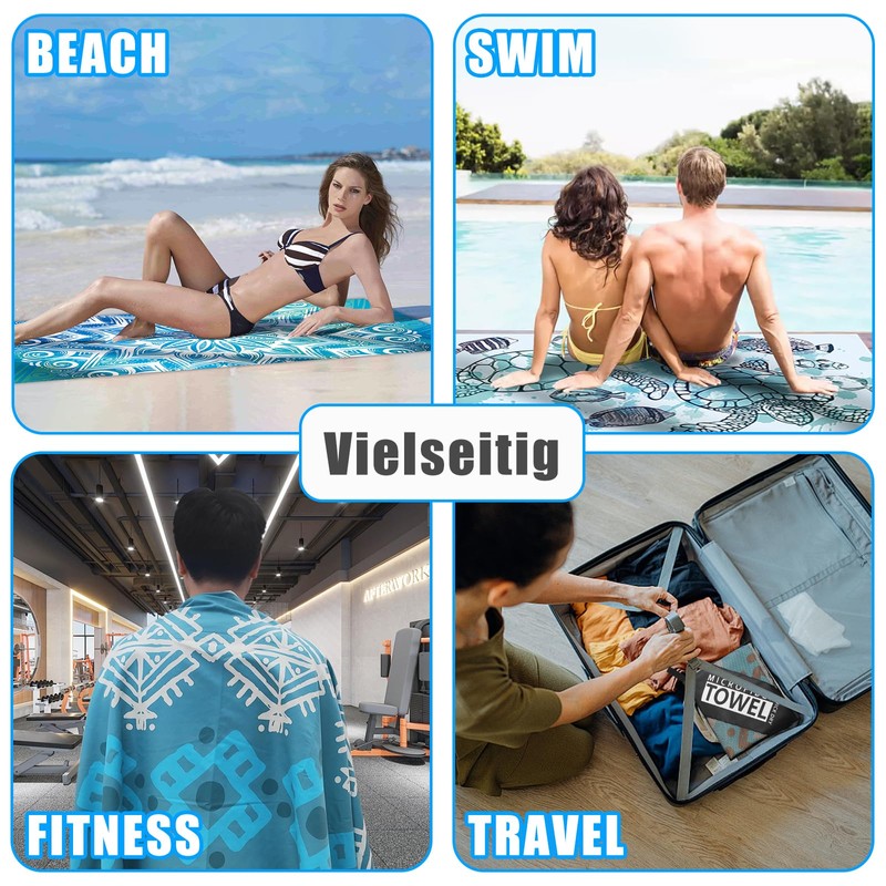 Microfibre Beach Towels for Adults - 2 Pack 180x100cm Lightweight