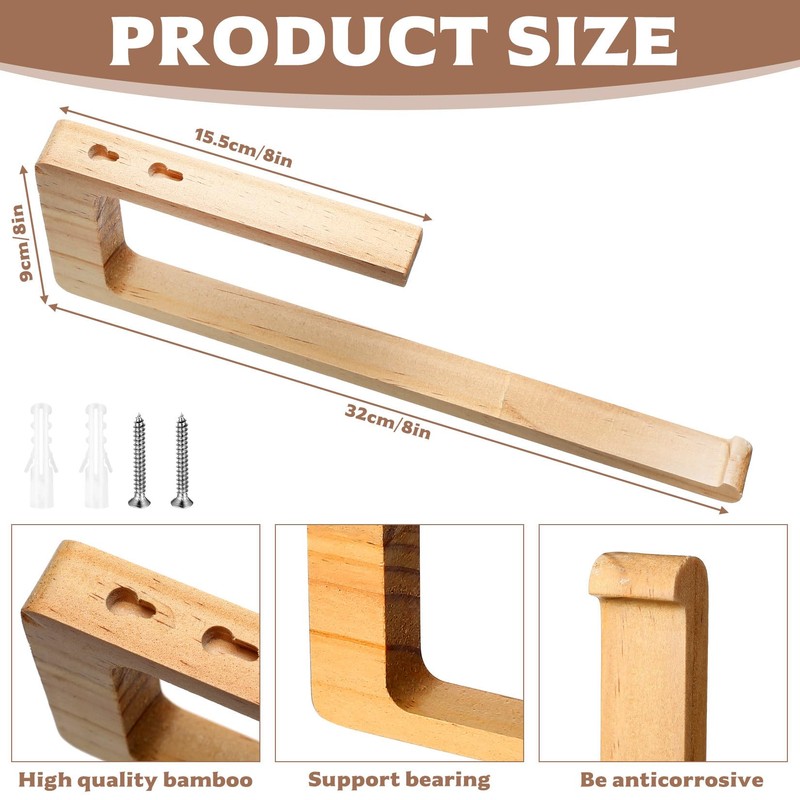 2 Pcs Wooden Kitchen Roll Holder Under Cabinet Wall Mounted,