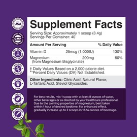 High Absorption Magnesium Glycinate Powder - Vegan Magnesium Powder for Sleep Relaxation & Regularity - Drink Mix Non-GMO Gluten Free & No Artificial Flavors (Honey Lemon) 40 Servings