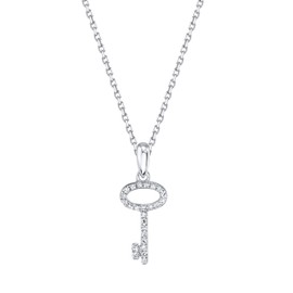 SERAFINA Diamond Key Charm Pendant Necklace Little Treasures | 925 Sterling Silver Name Necklace with Natural Diamonds | 0.05 Carats and 16" to 18" Adjustable Necklace for Her