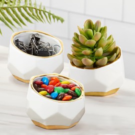 Kate Aspen Geometric Ceramic Planter - 6PCS Faceted Flower Pot, Succulent Planter Party Favor, Guest Gift Decor for Wedding, Bachelorette, Bridal Shower, Birthdays Parties - Plant Not Included