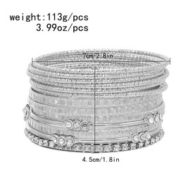 Cubahop 10PCS Layered Vintage Wide Face Bangle Bracelets Smooth Stackable Hand Jewelry for Women and Girls (Silver)