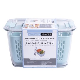 Kitchen Spaces Colander Bin, Produce Saver, Fridge Organizer With Lid, Wash, Strain and Store, Great for Refrigerator, Freezer and Pantry, Medium, Blue, Pack of 1