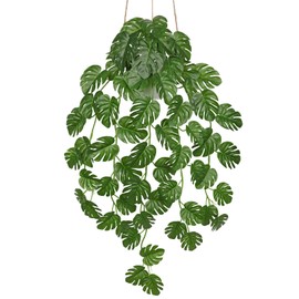 GnFlus 1 Pack 28.3" Monstera Hanging Vine Artificial Plant, Green, Realistic, Lush, Durable Pebble Arrangement PE Material, Indoor and Outdoor, Home Decor, Office Decor, Hotel Decor, Exhibition