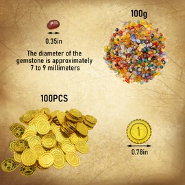 100 G Gemstones for Children, Gemstones, Contains 100 Goldtaler Treasure Hunt, Suitable for Treasure Hunt Games, Potted Plant Decoration, Miniature Landscapes, DIY Crafts etc