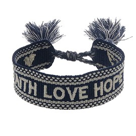 Engelsrufer Women's Bracelet Made of Polyester and Cotton in Black Beige with Faith Love Hope Embroidery - Cord Closure - Adjustable Size, Polyester Wool, No Gemstone
